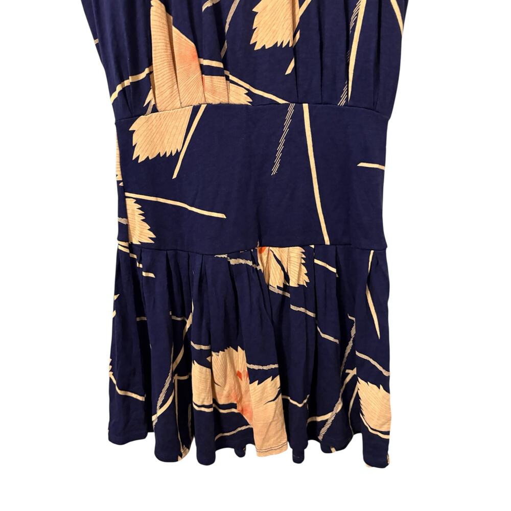 Anthropologie Leifnotes Navy and Peach Floral Print Modal Blend Day Dress S - Picture 3 of 7